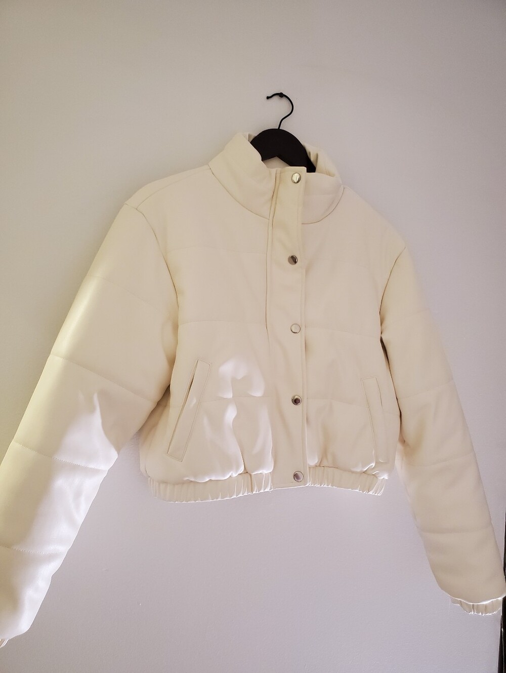 Cream Cropped Puffer Jacket - Picture 4 of 9